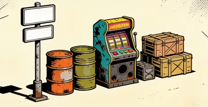 Junkyard Props: barrels, crates, an arcade cabinet and road signs